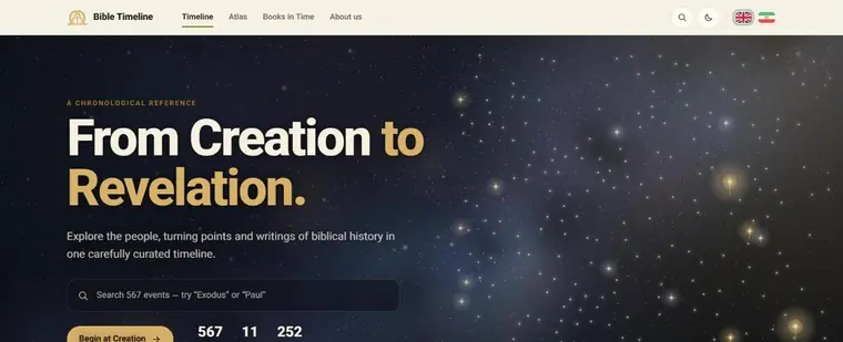 The Bible Timeline website showing events on a timeline